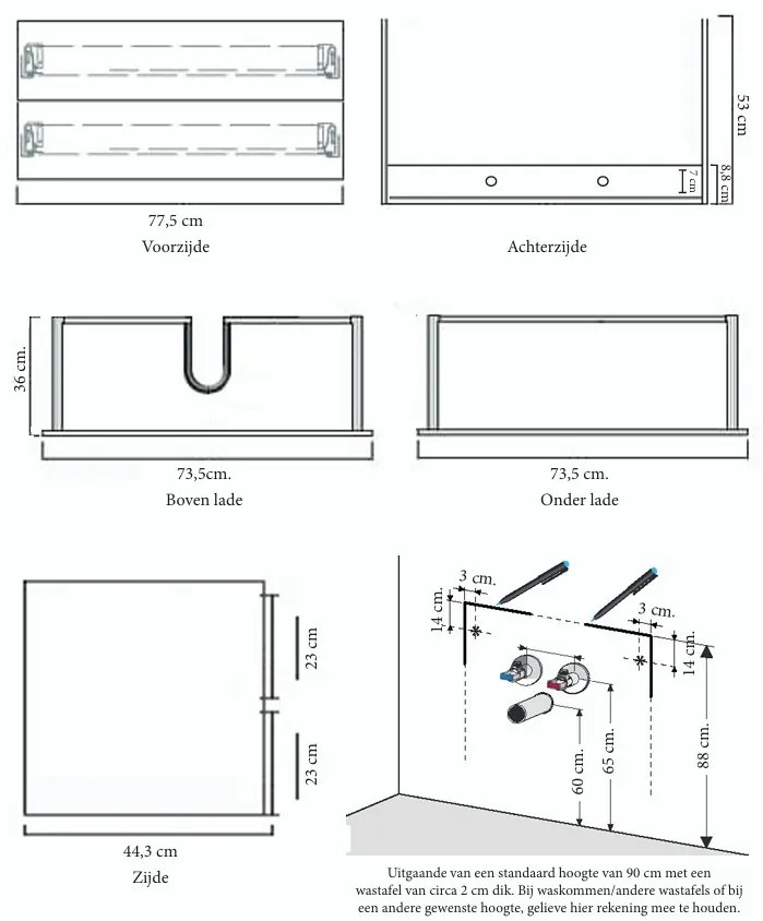 Sanicare Avenza badmeubel 80cm arrano oak met keramische wastafel wit