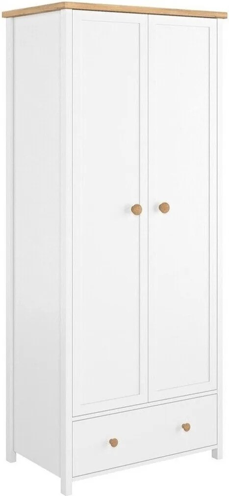 Kledingkast Romelbo 145, Wit, Eiken, 187x85x52cm, 75 kg, Kledingkast deuren: Met scharnieren