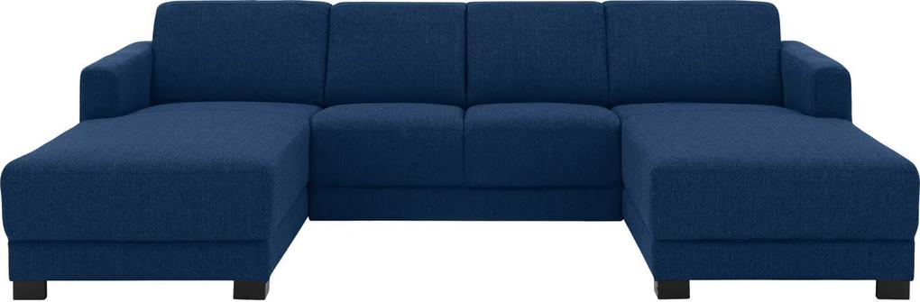 Goossens U-opstelling My Style Stof Grof Gweven blauw, stof, 2-zits, stijlvol landelijk met chaise longue rechts met chaise longue links