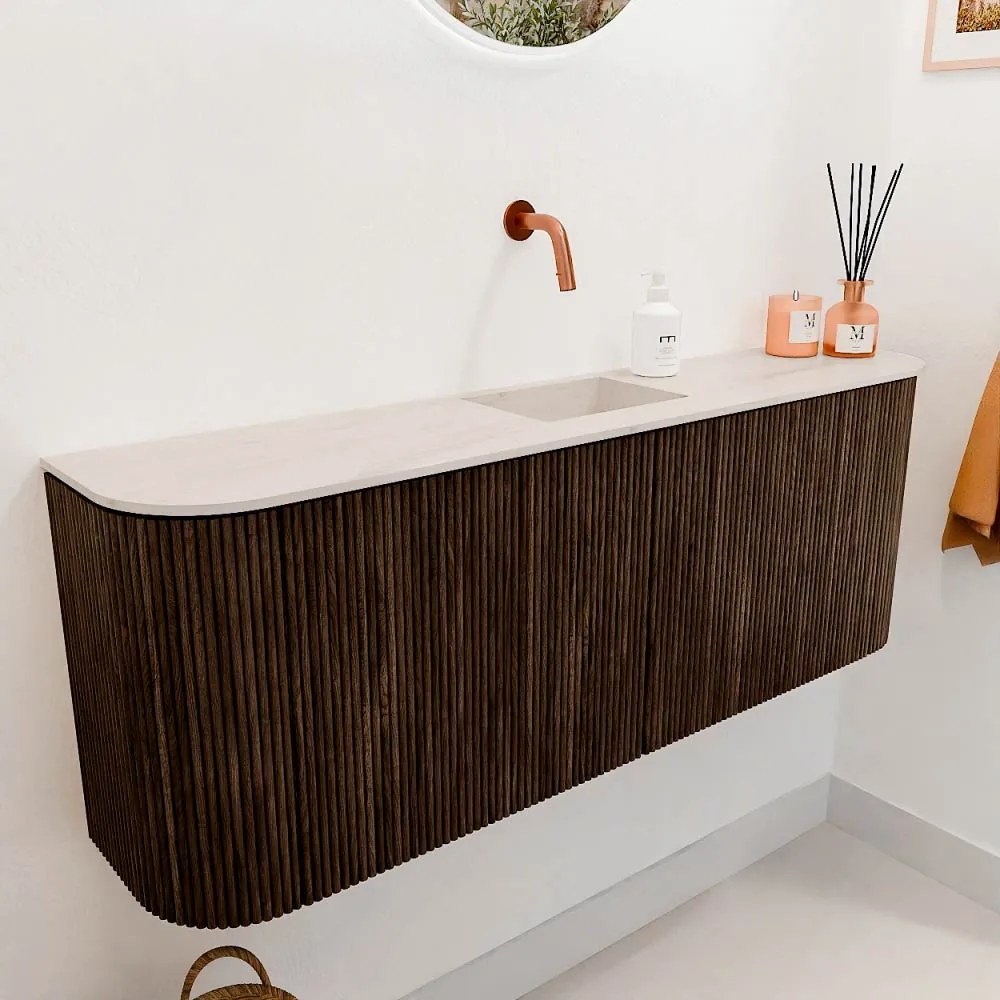 Mondiaz Joya DLux 115cm toiletmeubel ronding links/rechts walnut met wastafel faye midden zonder kraangat meli