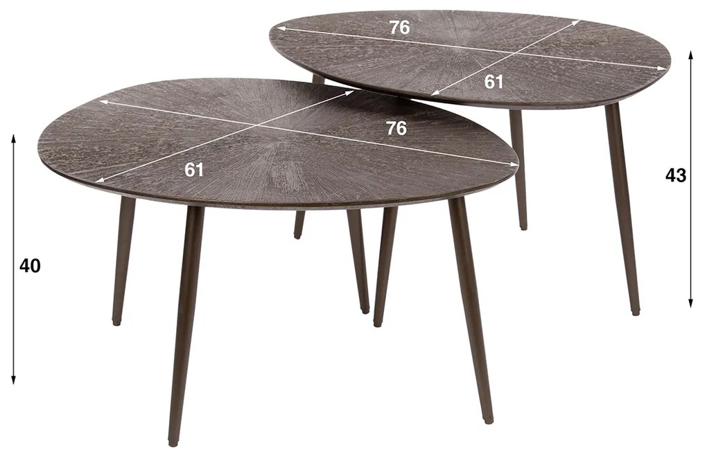 Salontafel Set Kiezelvorm Brons - 76 X 61cm.