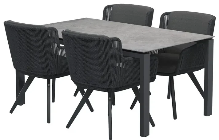 4 Seasons Outdoor Flores tuinset met Goa tafel HPL blad light grey 160 cm Tuinset antraciet weerbestendig