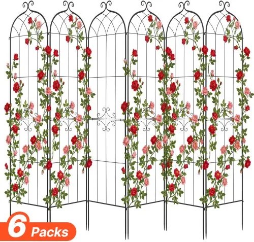 VEVOR Klimrek, 220x52,5 cm, 6-delige set, Metalen klimrek met gepoedercoat oppervlak en vergrendelingsmechanisme, klimsteun, tuinrek, plantensteun voor bloemen, groenten en rozen