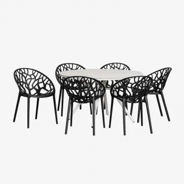 Valerie Ronde Aluminium Tafelset (ø125 Cm) En 6 Ores Tuinstoelen Zwarte Koolstof - Sklum