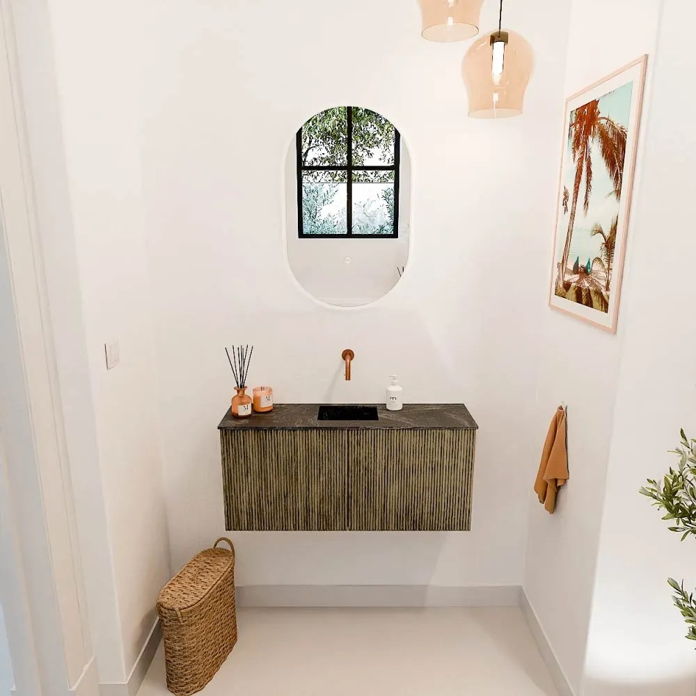 Mondiaz Joya DLux 90cm toiletmeubel dusk met wastafel faye midden zonder kraangat lava