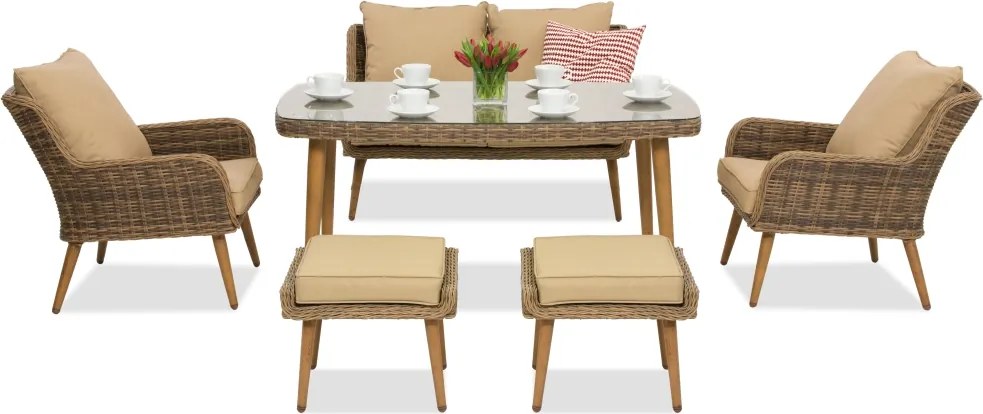 Bilbao Apetito tuinmeubelen 4 + 2 Garden Point poefs bruin