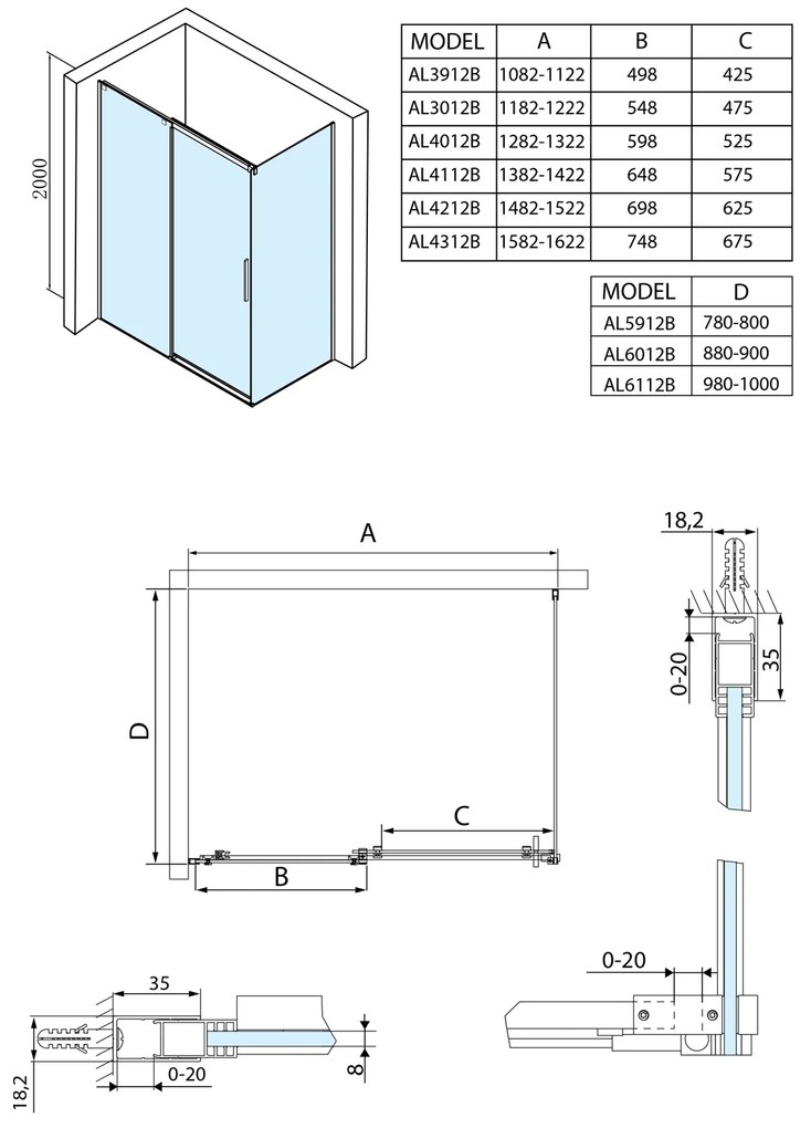 Polysan Altis douchecabine rechthoekig 140x80cm zwart mat