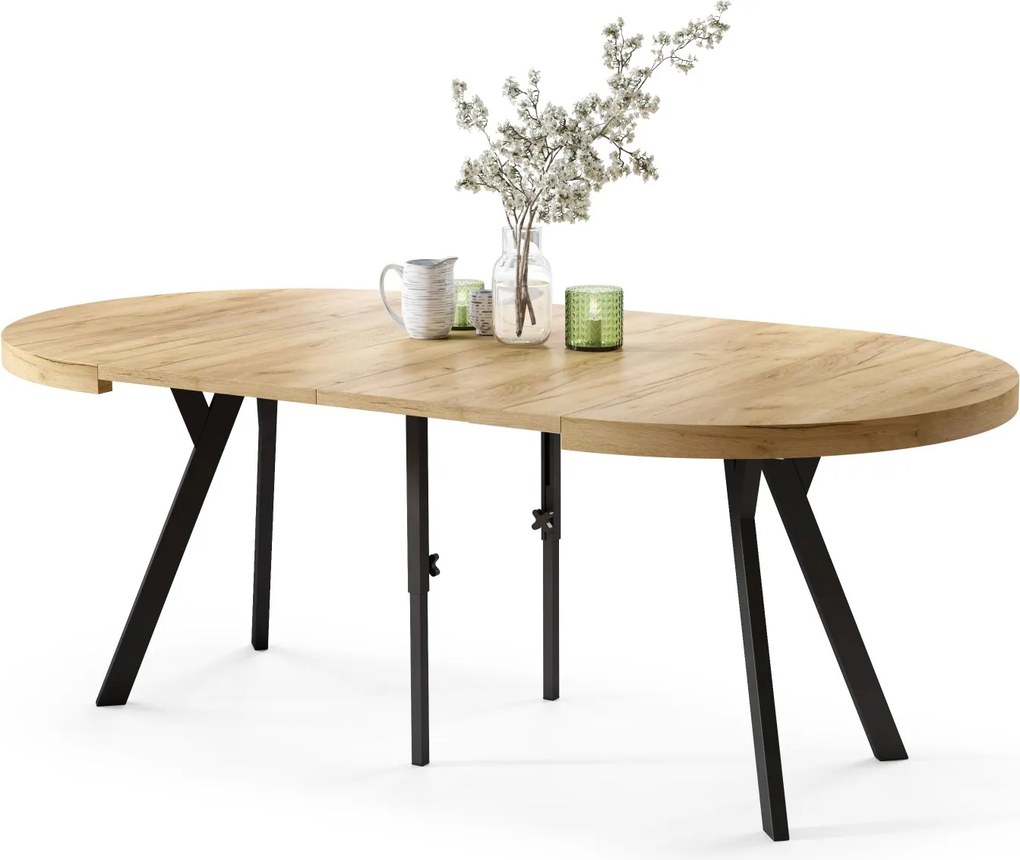 EXPANSO Eik Craft Złoty/zwarte poten - GROTE RONDE TAFEL Ø110 UITBREIDBAAR TOT 310 cm met Y-POTEN LOFT/INDUSTRIAL