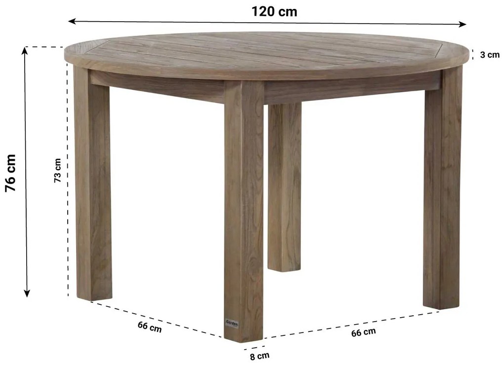 Dining Tuintafel   rond 120 cm Teak Old teak greywash  Brighton