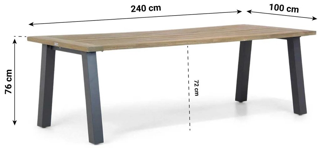 Dining Tuintafel rechthoekig 240 x 100 cm Teak Grijs Glasgow