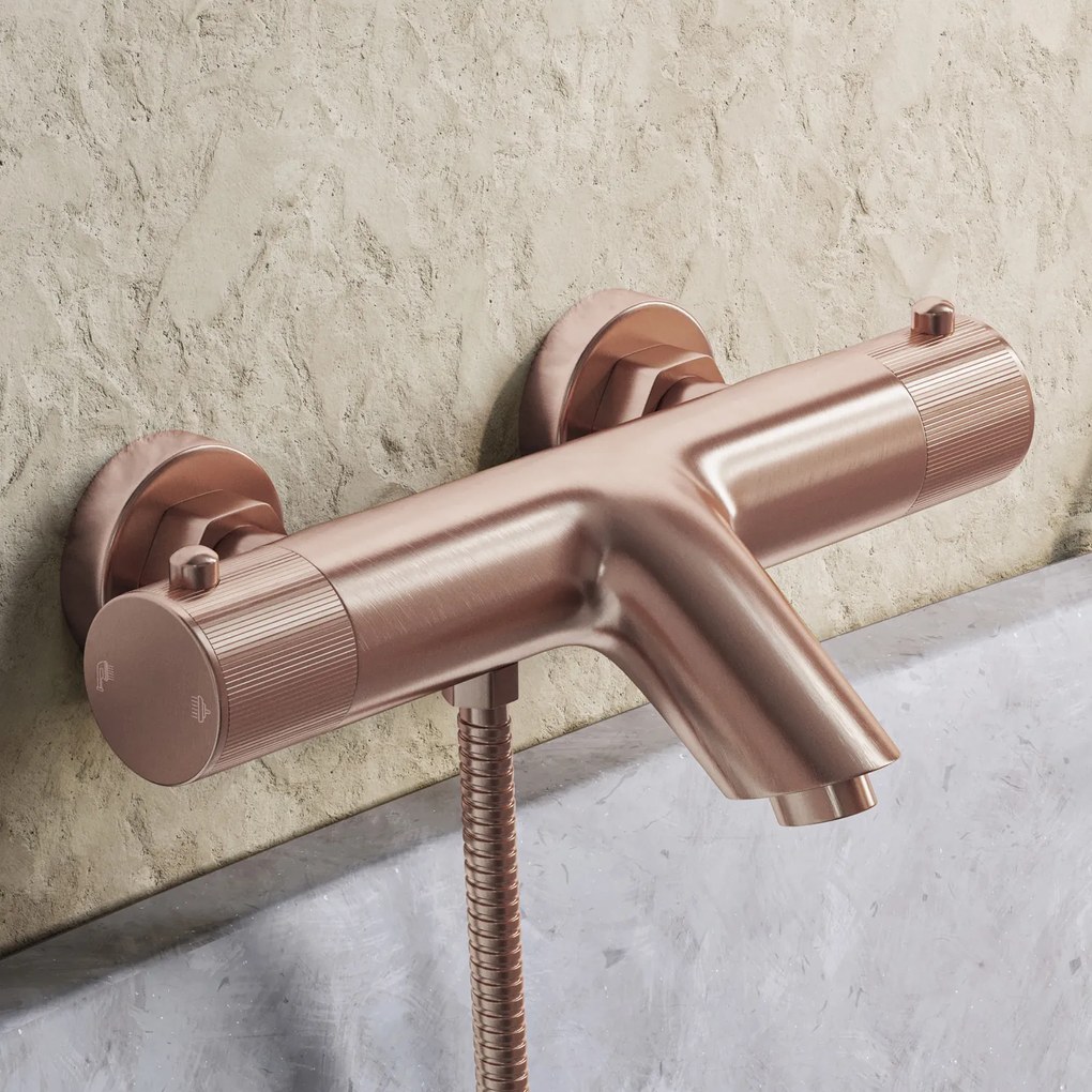 Saniclear Copper Stripes thermostatische opbouw badkraan met handdouche geborsteld koper