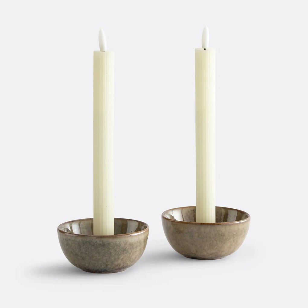 Set van 2 gestreepte wax LED-kaarsen, Caspar