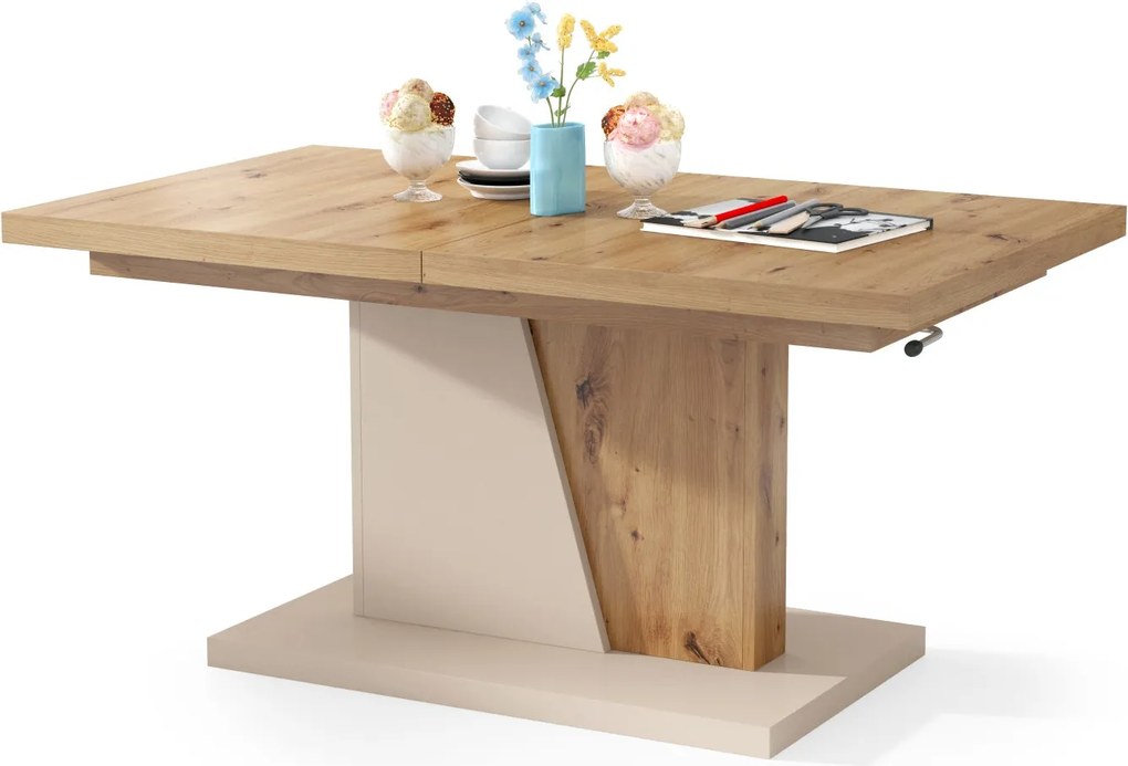 Mazzoni GRAND NOIR artisanaal eiken / beige, salontafel, uitschuifbaar