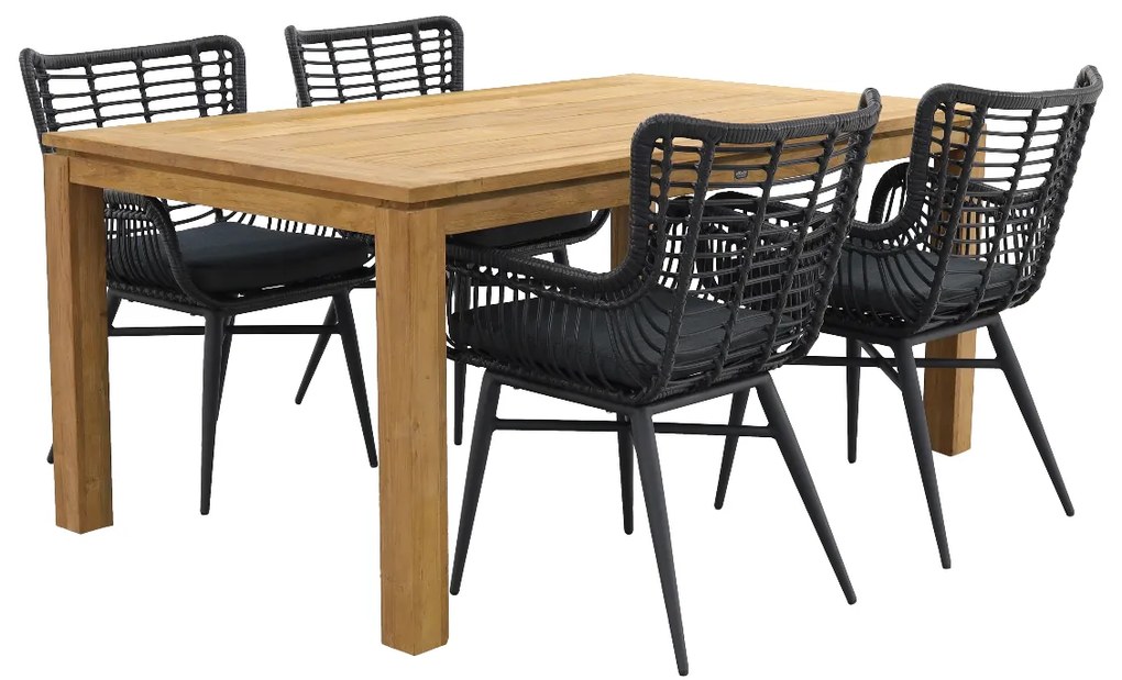 Jasmine Black/Rome 4-persoons dining tuinset 170x100 cm. - Brown teak