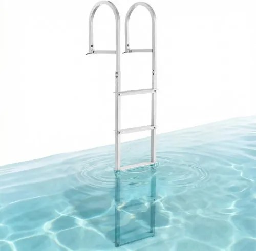 VEVOR aanlegsteigerladder met 5 verwijderbare treden, draagvermogen van 227 kg, aluminiumlegering aanlegsteigerladder voor pontonboten met 8 cm brede treden en antislip rubberen mat, voor het aan boord gaan van schepen/meren/zwembaden/zeeën.