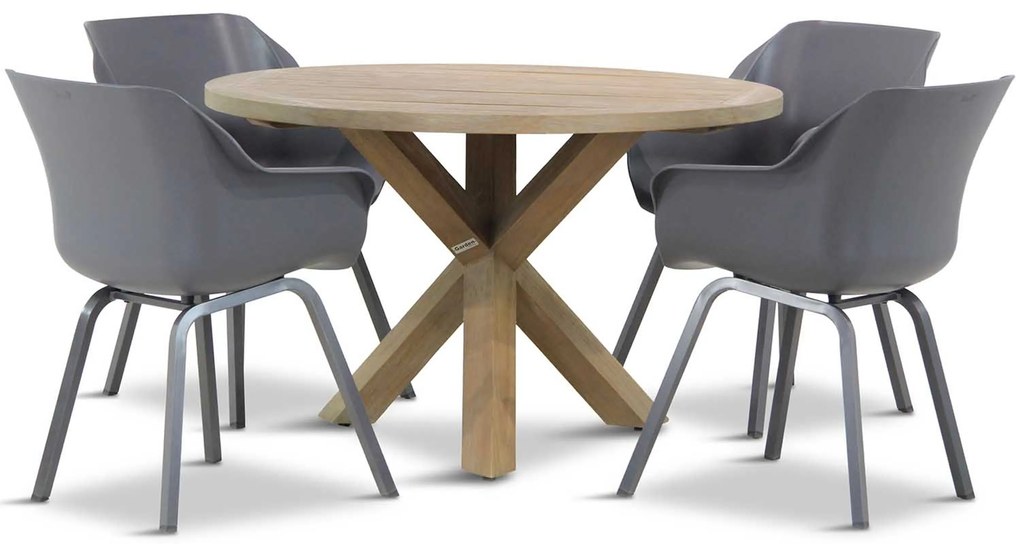 Tuinset Ronde Tuintafel 4 personen 120 cm Kunststof Grijs Hartman Sophie