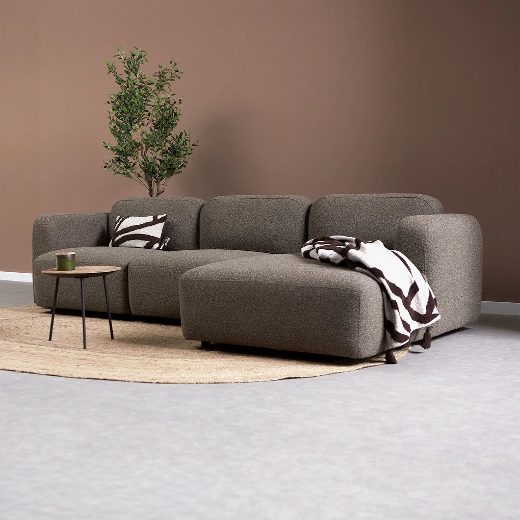 Bruine Hoekbank Chaise Longue Rechts