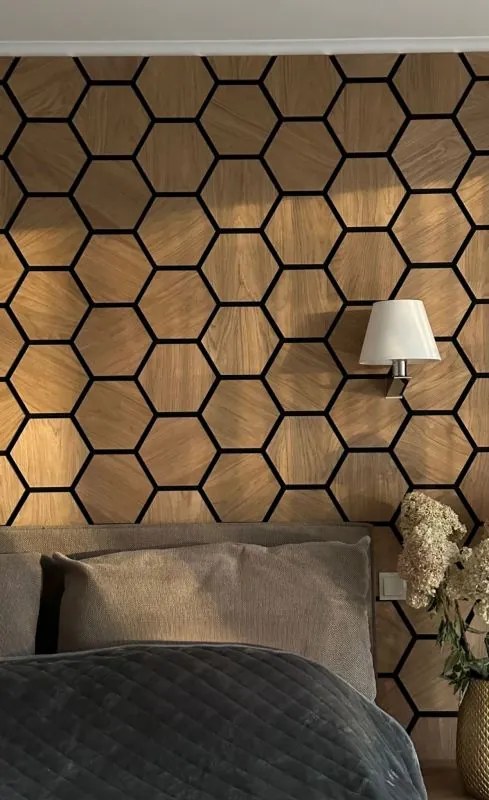 Hexagon Vilt Woodie Paneel Dark - 80 cm x 60 cm x 2 cm | 2.8 kg | Paneli akoestische wandpanelen - AKU Wandpanelen