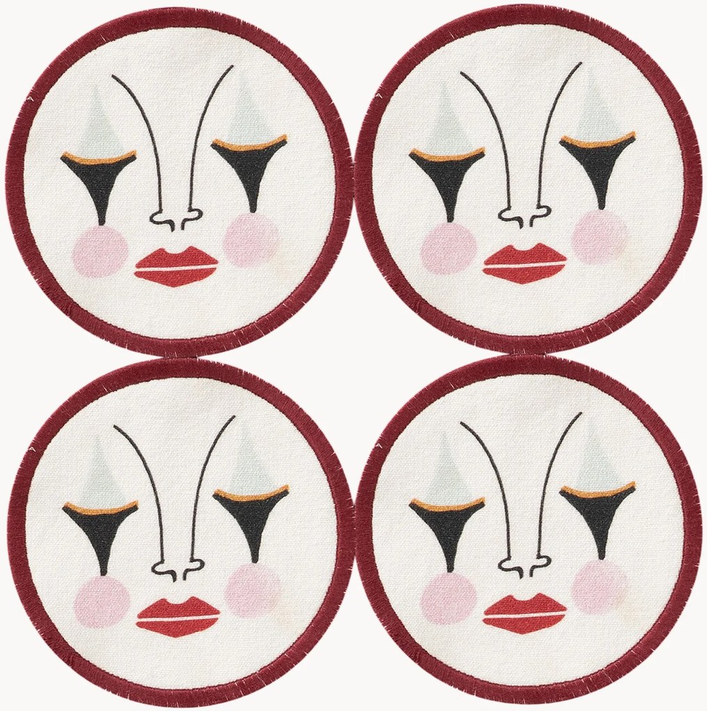 Handbeschilderde onderzetters Pierrot, 4-delig