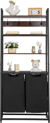 VEVOR Wasmand Wassorteerder met 4 lagen (600D Oxford-stof), wasverzamelaar met ladderplanken, wasscheider Wassorteersysteem voor vuile was Wasruimte Zwart