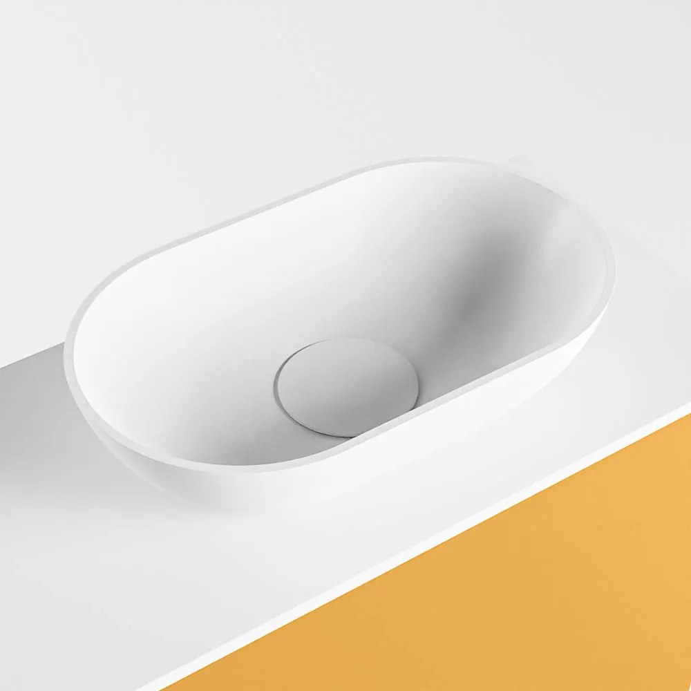 Mondiaz Fowy toiletmeubel 50cm ocher met witte waskom rechts en kraangat
