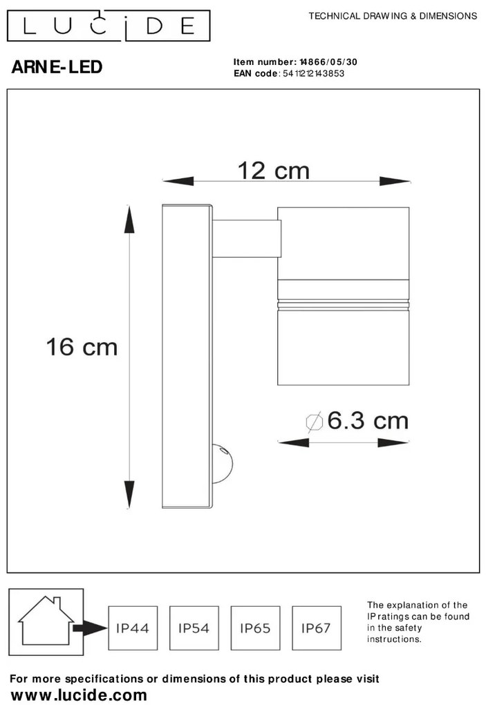 Lucide Arne-LED wandspot 5W 16x12cm zwart