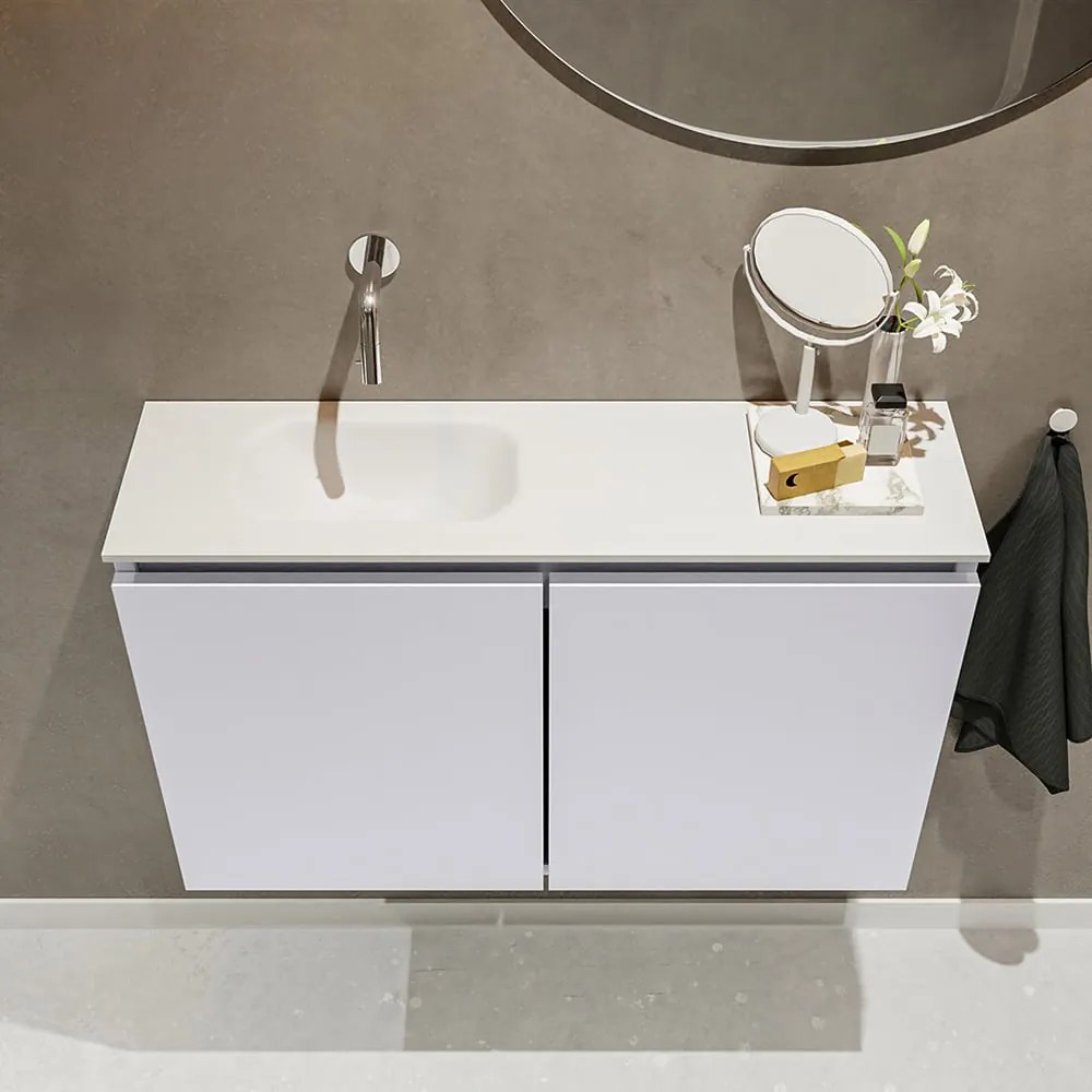 Mondiaz Ture 80cm toiletmeubel cale met wastafel talc links geen kraangat