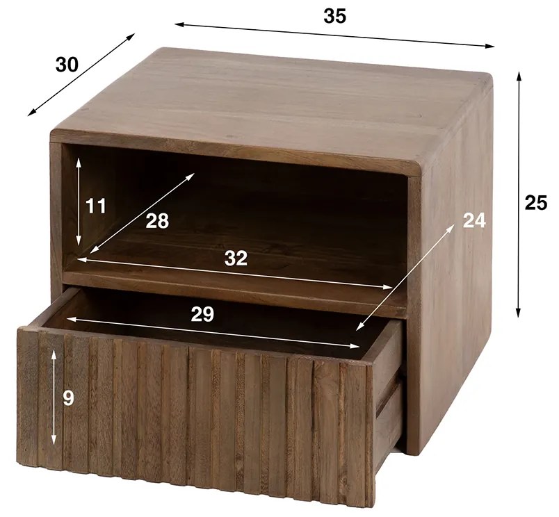 Zwevend Nachtkastje Met Open Vak - 35x30x25cm.