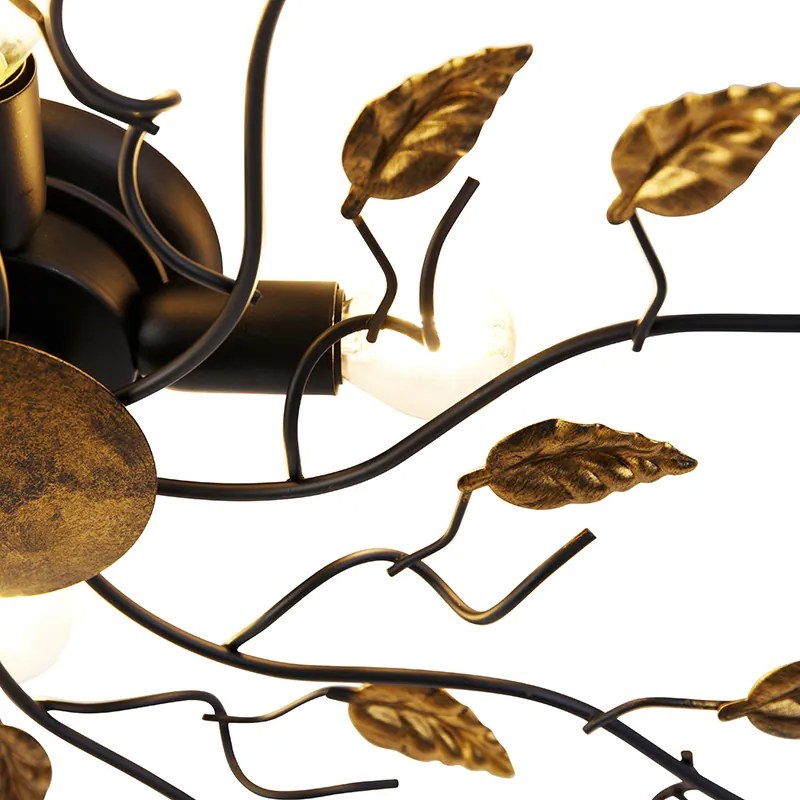 Smart plafondlamp zwart met goud 80 cm 4-lichts incl. 4 Wifi P45 - Foglie
