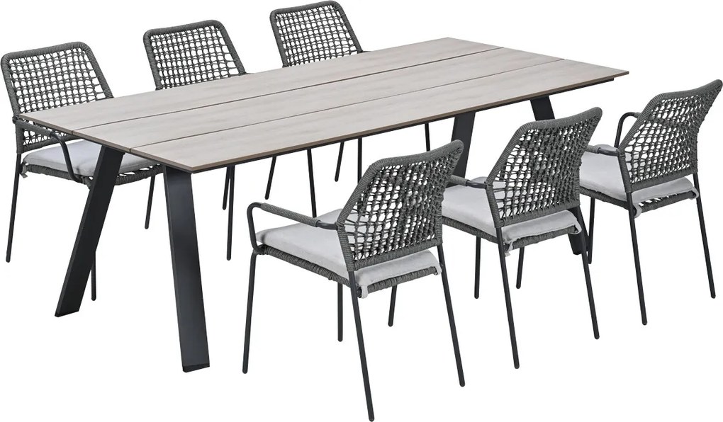 Garden Impressions Natas tuinset grijs 7-delig - Braga tuintafel 220x100 cm