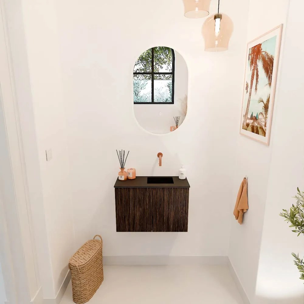 Mondiaz Joya 60cm toiletmeubel walnut met wastafel faye rechts zonder kraangat urban