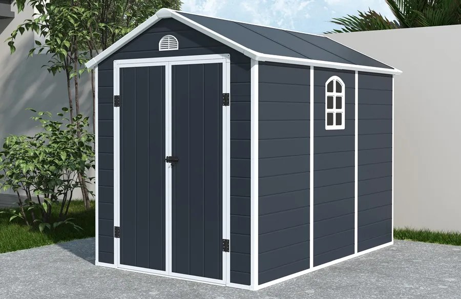 Bergen kunststof gereedschapshuisje 1,9 x 2,8 m CoverTech antraciet
