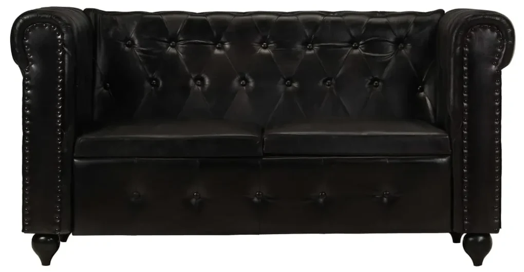 vidaXL Tweezitsbank Chesterfield-stijl echt leer zwart