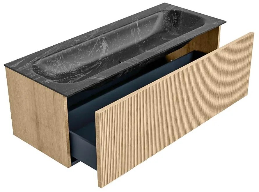 Mondiaz Kurve-dlux 120cm badmeubel oak met 1 lade en wastafel big large midden 1 kraangat lava