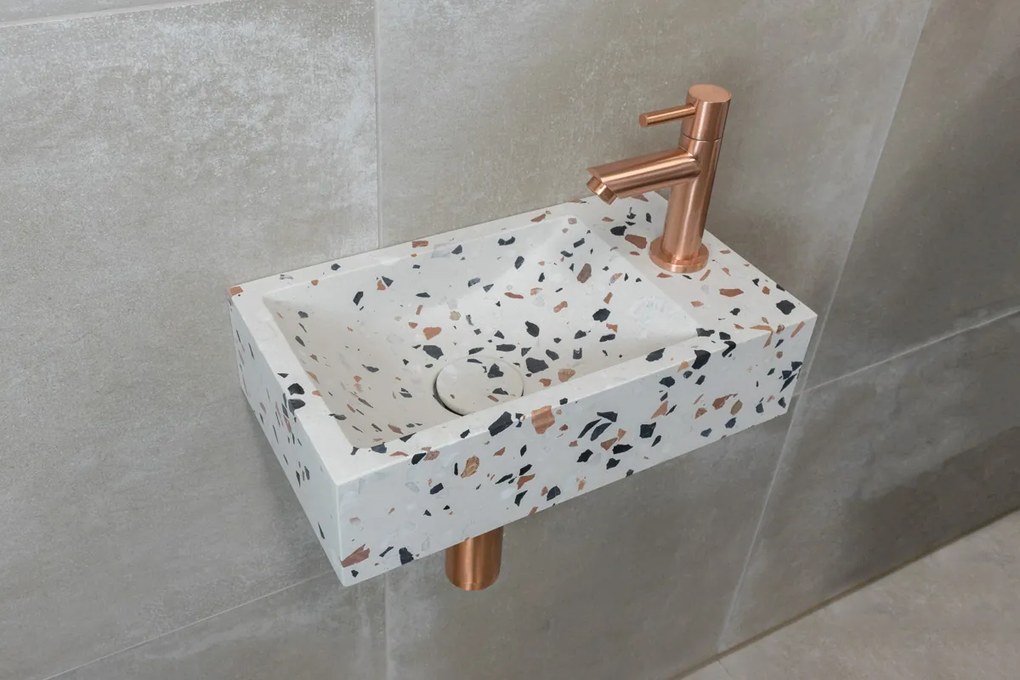 Saniclear Terrazzo fonteinset met rechte kraan in geborsteld koper