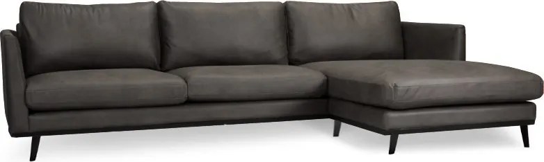 Loungebank Odissi chaise longue rechts - leer Kentucky antraciet 01 - 2,58 x 1,60 mtr breed