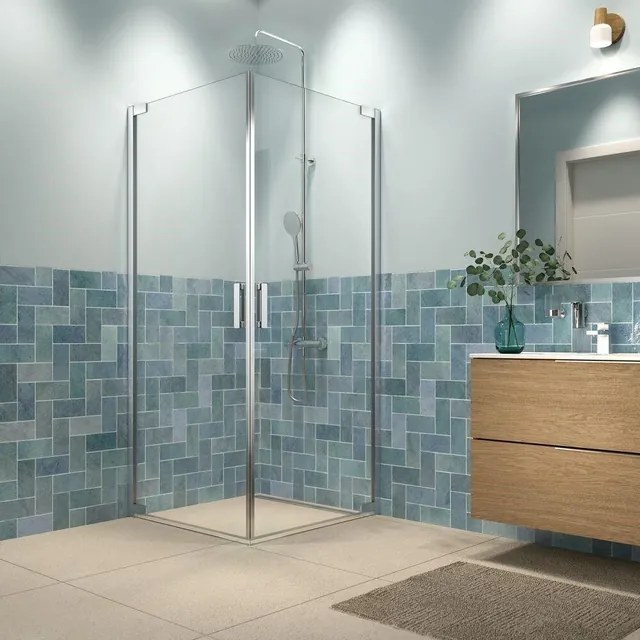Sealskin Inc. Tweedelige hoekinstap 100x100x200cm 8mm helder veiligheidsglas met antikalklaag Zilver hoogglans CXI161006265100