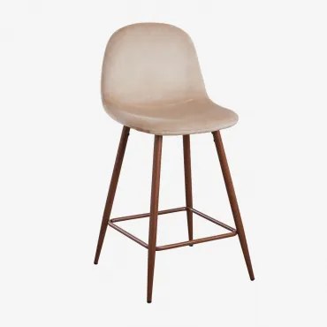 Set Van 2 Hoge Krukken Van Glamm-fluweel Bruin - Tarwe & Donker Hout & ↑65 Cm - Sklum