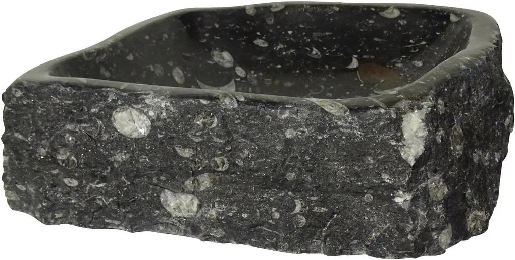 Zwart marmeren waskom | Eeuwenoud Orthoceras Fossiel | 42 x 45 x 14,5 cm