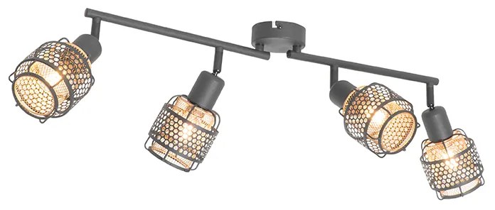 Design plafondlamp zwart met goud 4-lichts langwerpig - Noud