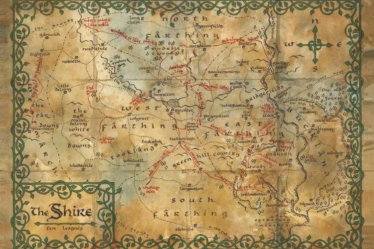 Kunstafdruk Hobbit - The Shire map