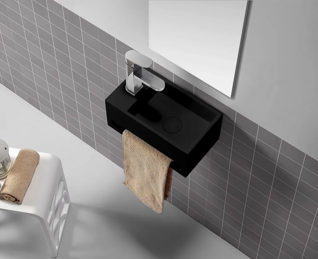 Saniclear Bali mat zwarte solid surface fontein 36x20cm links