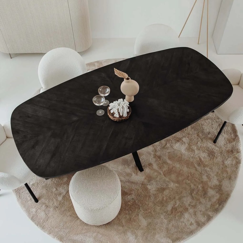 Ovale Eettafel Zwart Mango 200x100 Cm - 200 X 110cm.