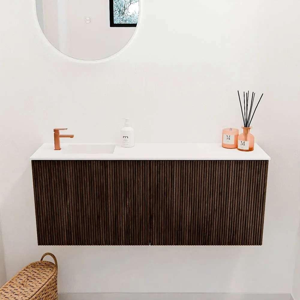 Mondiaz Joya 100cm toiletmeubel walnut met wastafel faye links 1 kraangat talc