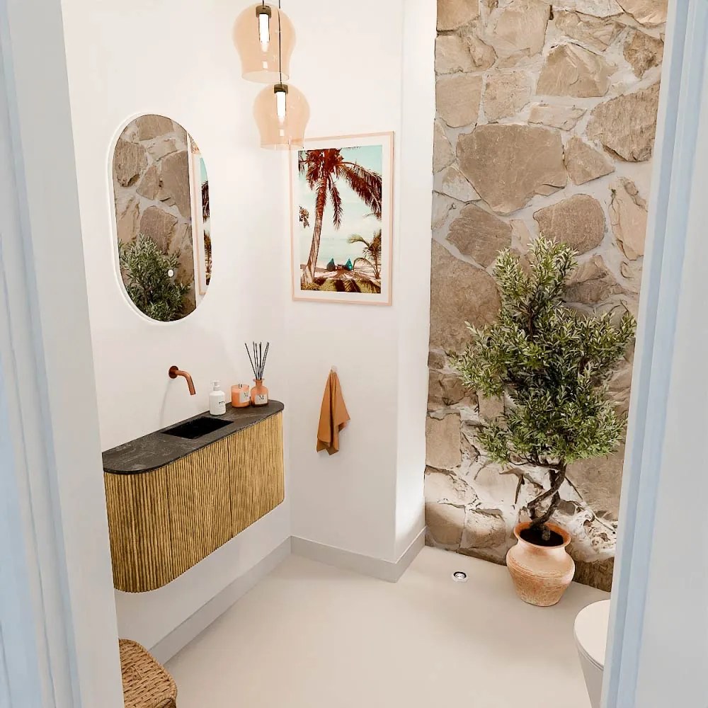 Mondiaz Joya DLux 85cm toiletmeubel ronding links/rechts oak met wastafel faye midden zonder kraangat lava