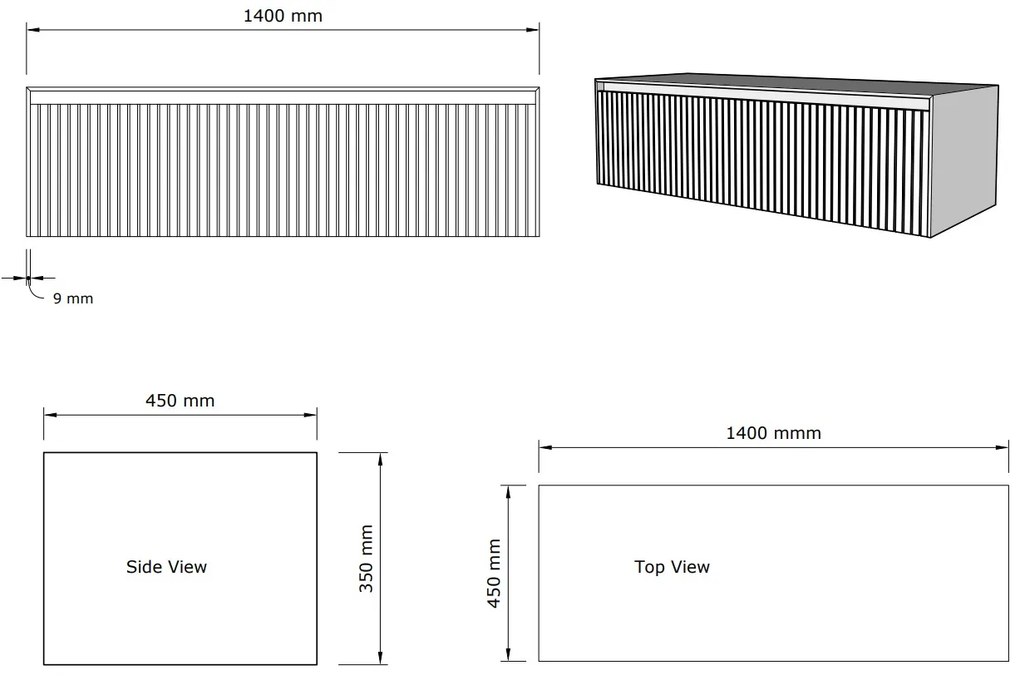 Gliss Design Timotheus badmeubel met ribbelfront 140cm black veneer met wit toppaneel en waskom