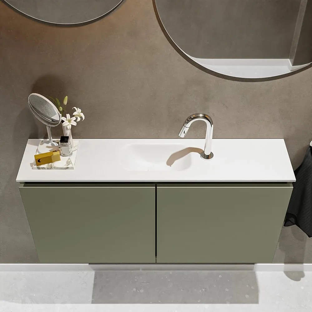 Mondiaz Ture 100cm toiletmeubel army met wastafel talc midden 1 kraangat