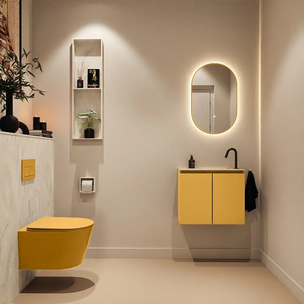 Mondiaz Ture DLux toiletmeubel 60cm ocher met wastafel ostra rechts met kraangat