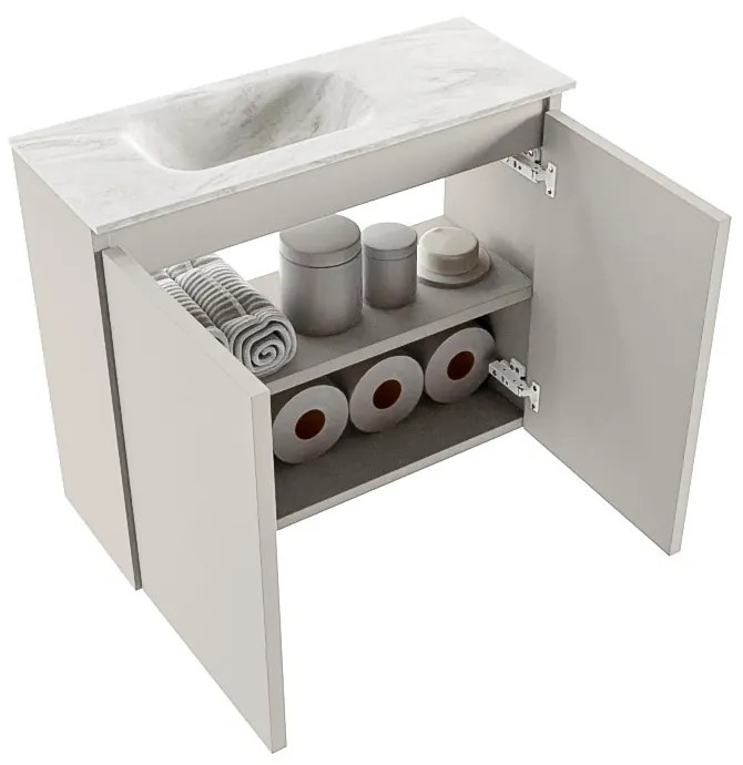 Mondiaz Ture DLux toiletmeubel 60cm linen met wastafel ostra links zonder kraangat