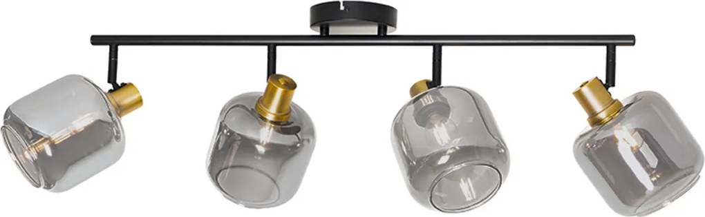 Plafondspot zwart met goud met smoke glas 4-lichts - Zuzanna